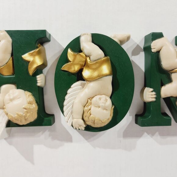 Burwood Noel Angels Cherub Christmas Vtg MCM Decor Wall Hanging Green Holiday - Picture 6 of 12